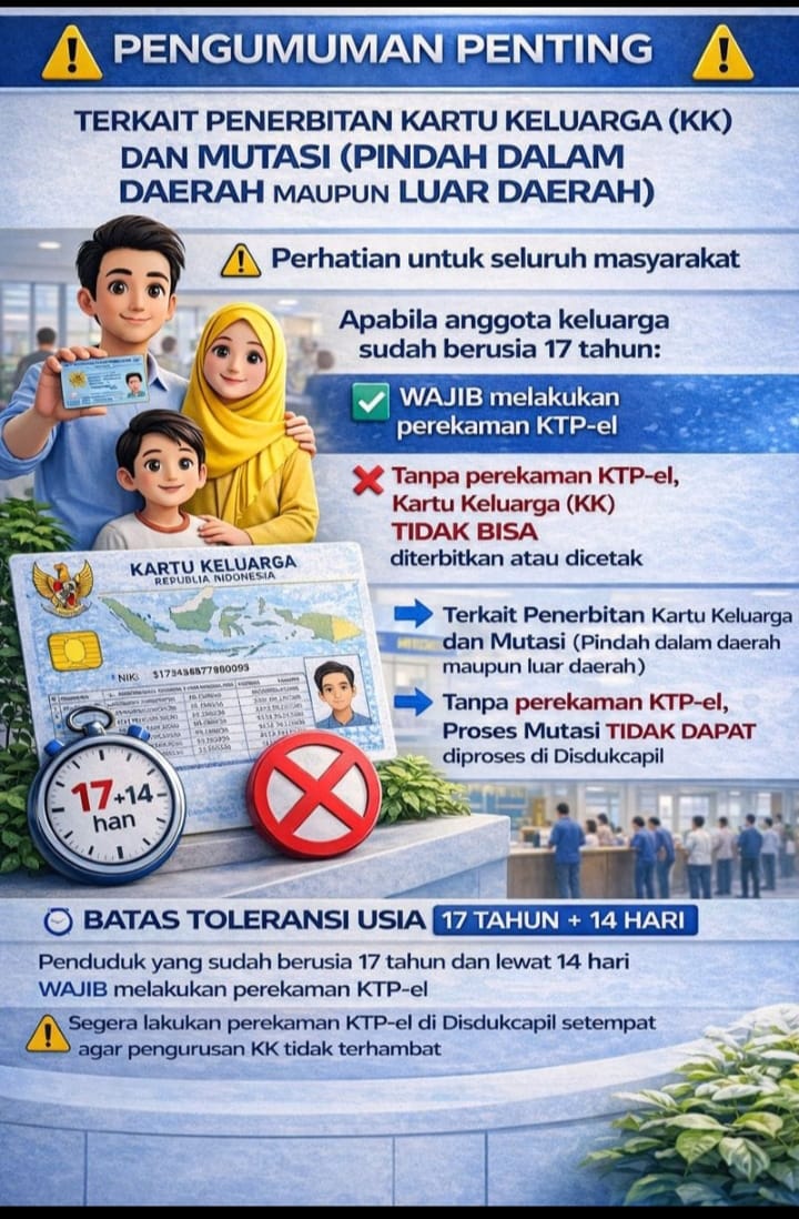 PENGUMUMAN PENTING TERKAIT PENERBITAN/PERUBAHAN KK DAN MUTASI
